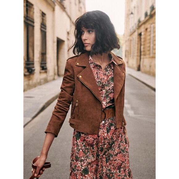 Sezane Jackets & Blazers - Sezane Zig Suede Jacket EU 36 US 4 Brown Goat Suede Moto Leather